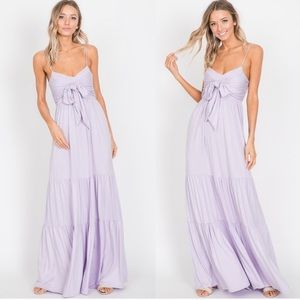 Lavender Tie Front Ruffle Maxi Dress